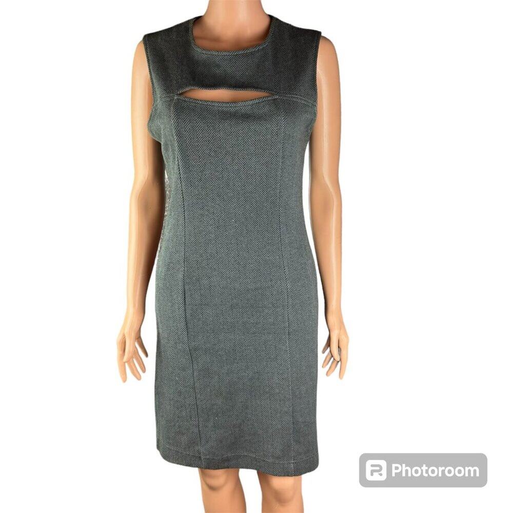 Jonano Dress Sz M Gray Herringbone Cut Out Front and Back 100% Organic Cotton